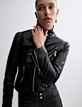 Leather Funnel Neck Biker Jacket
