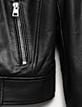 Leather Funnel Neck Biker Jacket