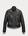 Leather Funnel Neck Biker Jacket