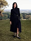 Manteau croisé 100 % laine avec ceinture