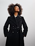 Manteau croisé 100 % laine avec ceinture