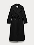 Manteau croisé 100 % laine avec ceinture