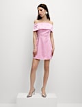Satin Polka Dot Bardot Mini Dress