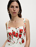 Robe patineuse midi à corset 100 % coton fleuri