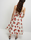 Robe patineuse midi à corset 100 % coton fleuri