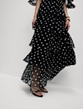 Polka Dot V-Neck Frill Detail Maxi Dress