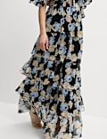 Polka Dot V-Neck Frill Detail Maxi Dress