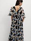 Polka Dot V-Neck Frill Detail Maxi Dress