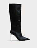Hair On Leather Stiletto Heel Knee High Boots