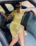 Lace Button Through Midi Tea Dress With Cotton