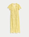 Lace Button Through Midi Tea Dress With Cotton
