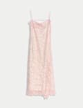 Midaxi-Säulenkleid, verziert mit Spitze und Rüschen