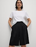 High Waisted Pleat Front Bermuda Shorts