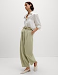 Tailored Pleat Front Barrel Leg Trousers