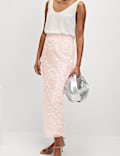 Sequin Floral Midi Slip Skirt