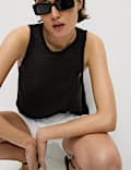 Textured Crew Neck Knitted Vest with Cotton