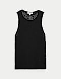 Textured Crew Neck Knitted Vest with Cotton