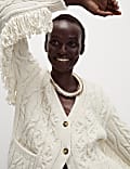 Cable Knit V-Neck Fringe Cardigan
