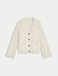 Cable Knit V-Neck Fringe Cardigan