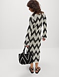 Robe midi en maille de coton m&eacute;lang&eacute; &agrave; col en V