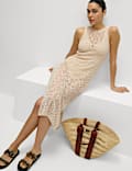 Cotton Rich Knitted Midi Dress with Linen
