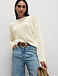 Cotton Blend Crew Neck Short Jumper