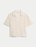Cotton Blend Openstitch Collared Knitted Top
