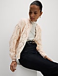 Cotton Blend Open Stitch Cropped Cardigan