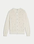 Cotton Blend Embellished Crew Neck Cardigan