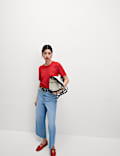 Cotton Blend Pointelle Scallop Edge Knitted Top