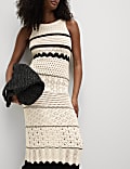Cotton Blend Knitted Round Neck Midi Dress