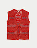 Cotton Rich Slim Textured Cropped Waistcoat