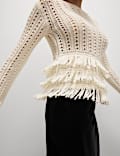 Cotton-Blend Textured Fringe Jumper