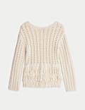 Cotton-Blend Textured Fringe Jumper