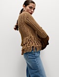 Cotton-Blend Textured Fringe Jumper