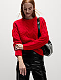 Cable Knit Crew Neck Jumper with Wool