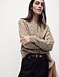 Cable Knit Crew Neck Jumper with Wool