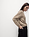 Cable Knit Crew Neck Jumper with Wool