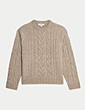 Pull en maille torsadée à col rond avec laine