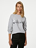 Sequin Slogan Crew Neck Jumper