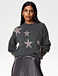 Pullover aus recyceltem Mischmaterial mit Rundhalsausschnitt und Sternmuster