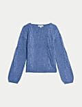 Pull en maille torsadée à col rond avec laine