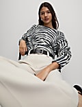 Animal Print Ribbed Relaxed Jumper with Wool