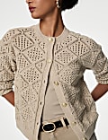 Pointelle Knitted Cardigan with Cotton