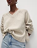 Cotton Blend Ribbed V-Neck Jumper