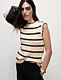 Striped Crew Neck Scalloped Edge Knitted Vest