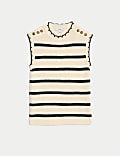 Striped Crew Neck Scalloped Edge Knitted Vest