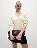 Cable Knit Funnel Neck Jumper with Wool