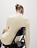 Cable Knit Funnel Neck Jumper with Wool