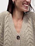 Textured V-Neck Relaxed Cardigan with Wool